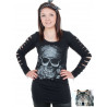 T-shirt manches longues skull pirate strass en relief