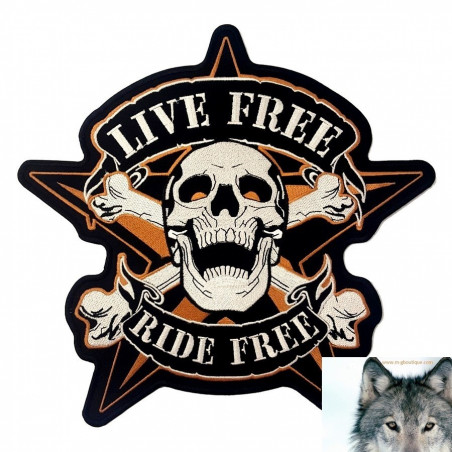 Patch écusson Biker Skull Etoile "Ride Free"